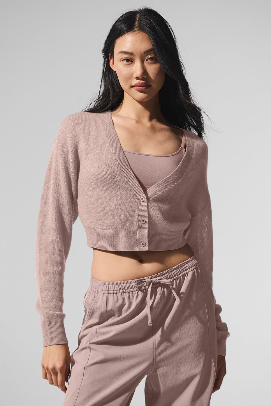 Sheer Cashmere Cropped Cardigan - Taupe image 1