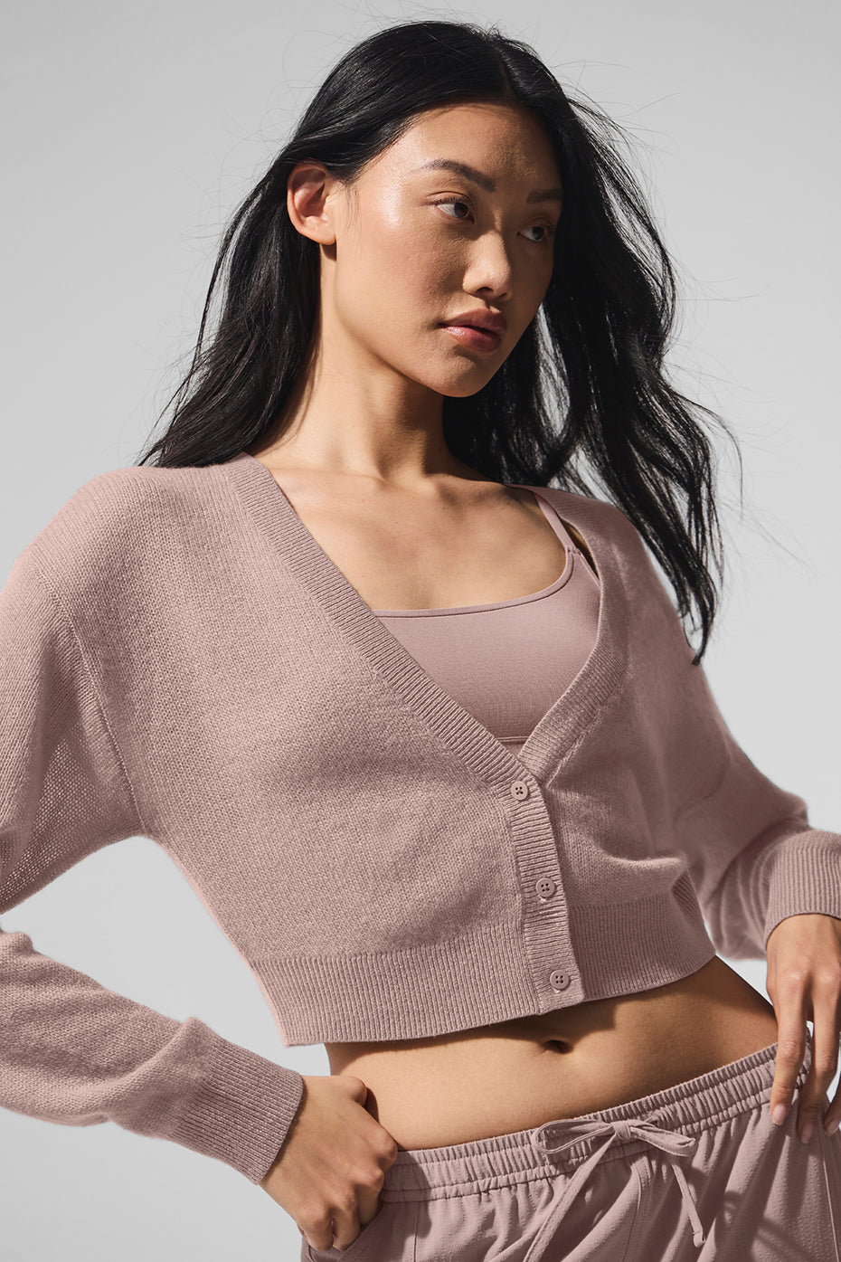 Sheer Cashmere Cropped Cardigan - Taupe image 2