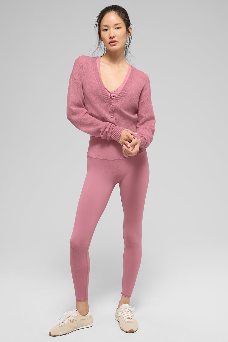 Sheer Cashmere Cropped Cardigan - Pink Wild Rose image 3