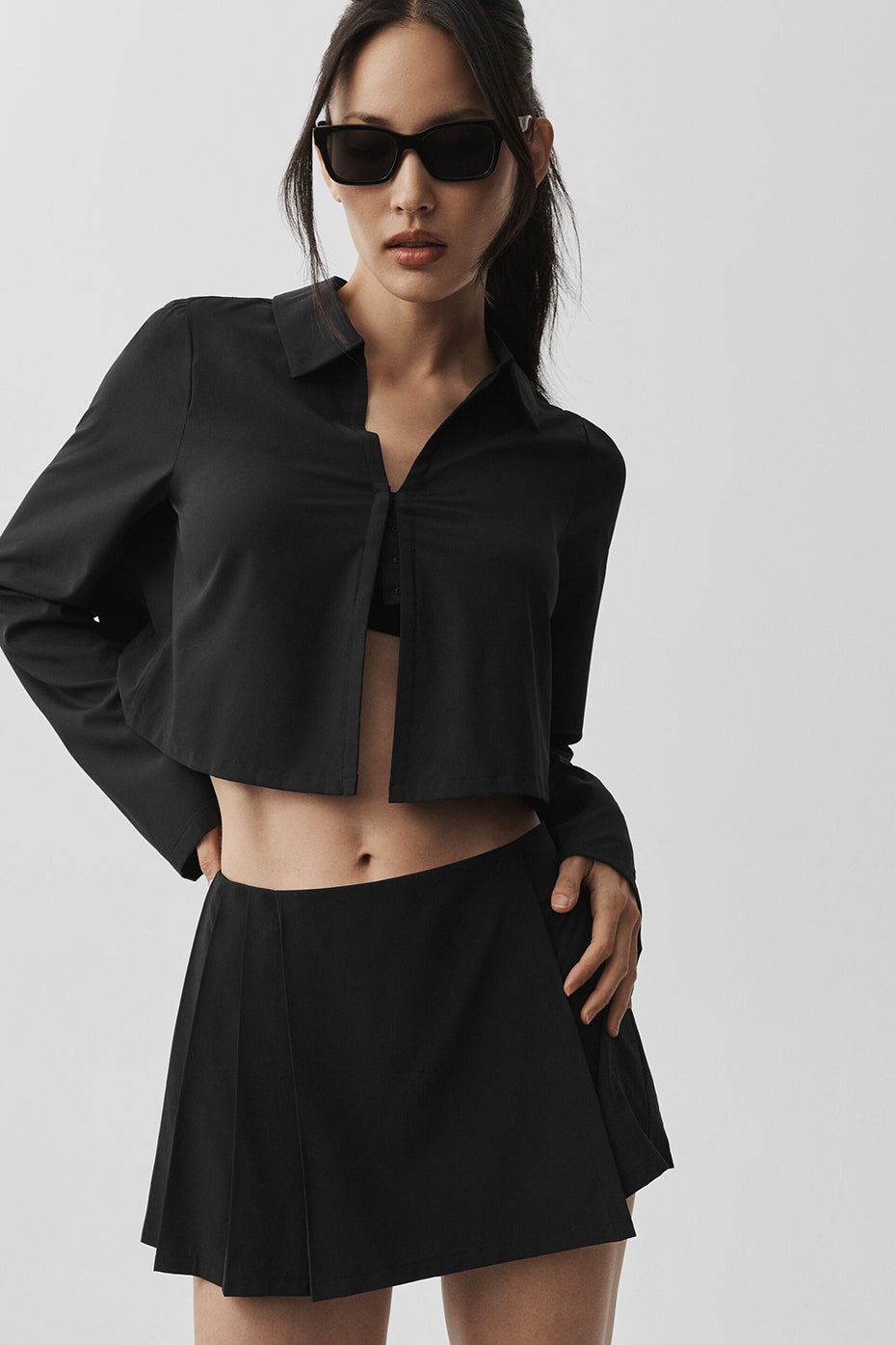 Cropped Unmatched Long Sleeve - Black image 3