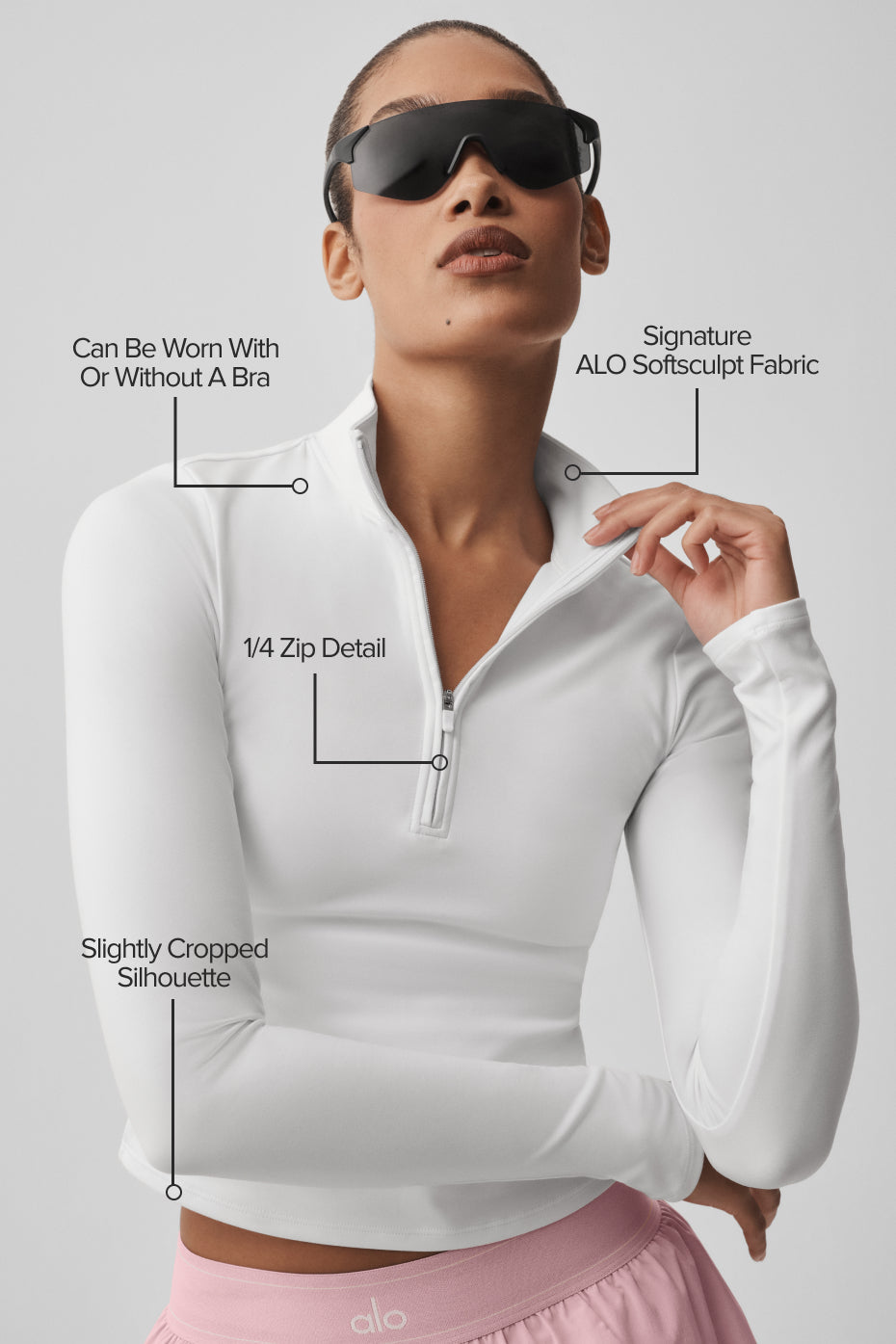 ALO Softsculpt Precision 1/4 Zip Long Sleeve - White image 2