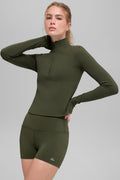 ALO Softsculpt Precision 1/4 Zip Long Sleeve - Green Olive image 1