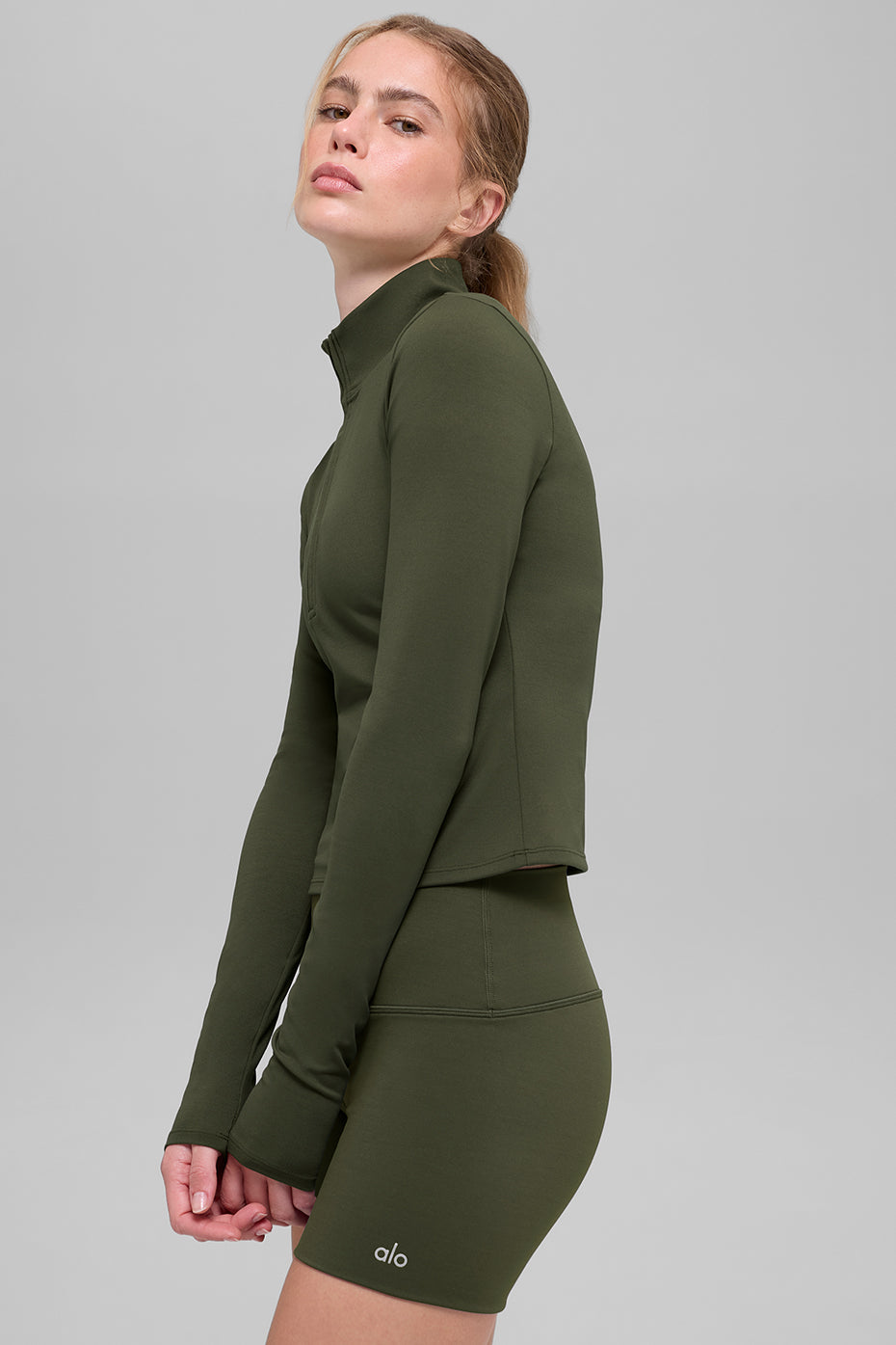 ALO Softsculpt Precision 1/4 Zip Long Sleeve - Green Olive image 3