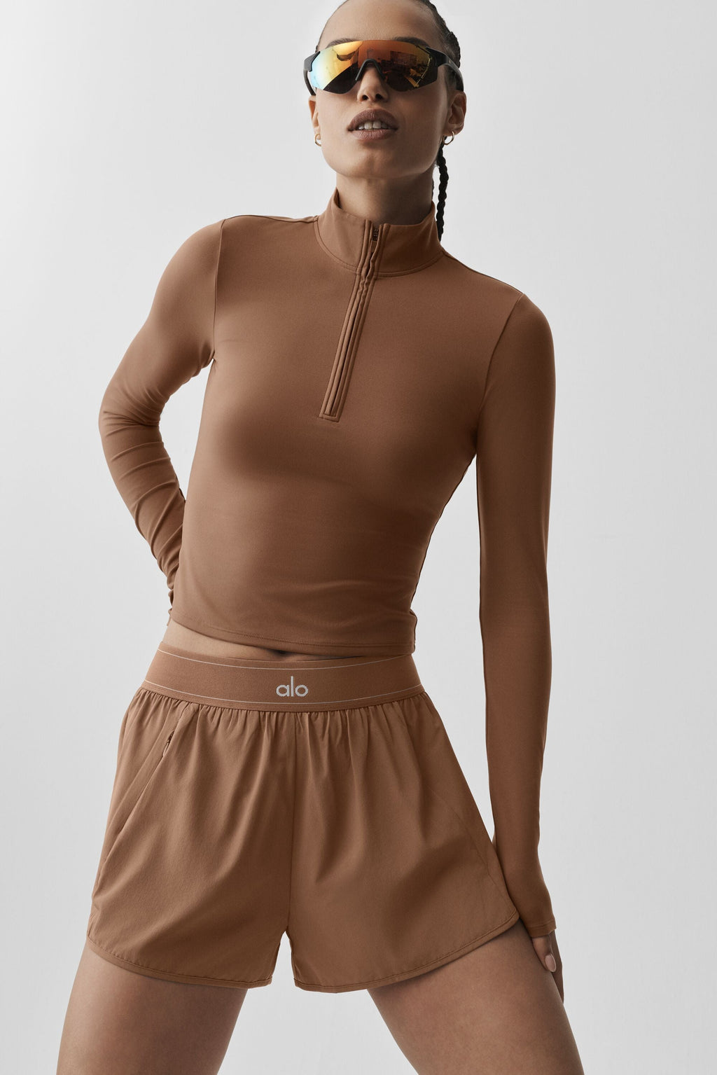 ALO Softsculpt Precision 1/4 Zip Long Sleeve - Sun Kissed Brown image 2