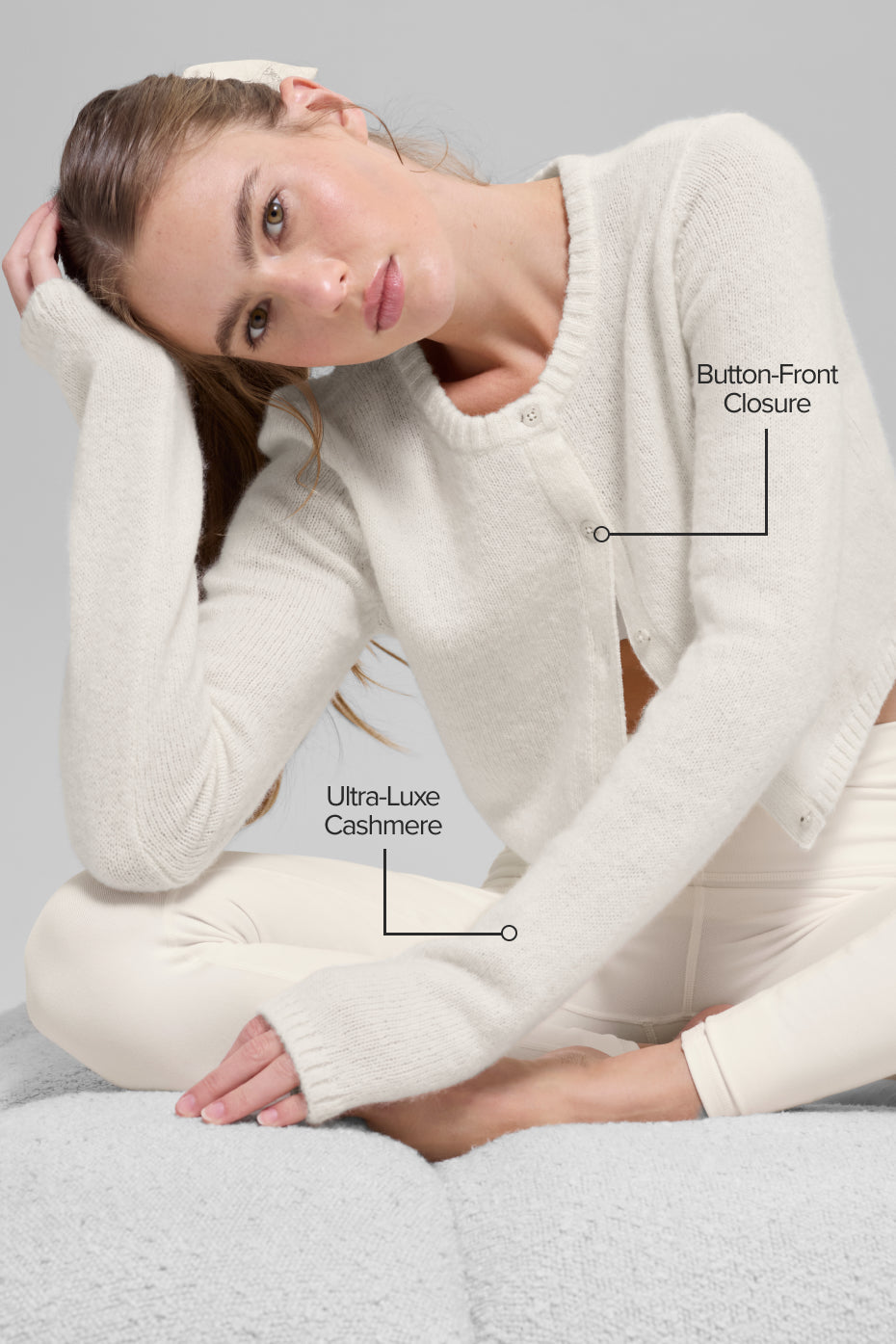 Wool Cashmere New Class Cropped Cardigan - Ivory image 2