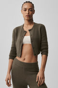 Wool Cashmere New Class Cropped Cardigan - Olive Tree image 1