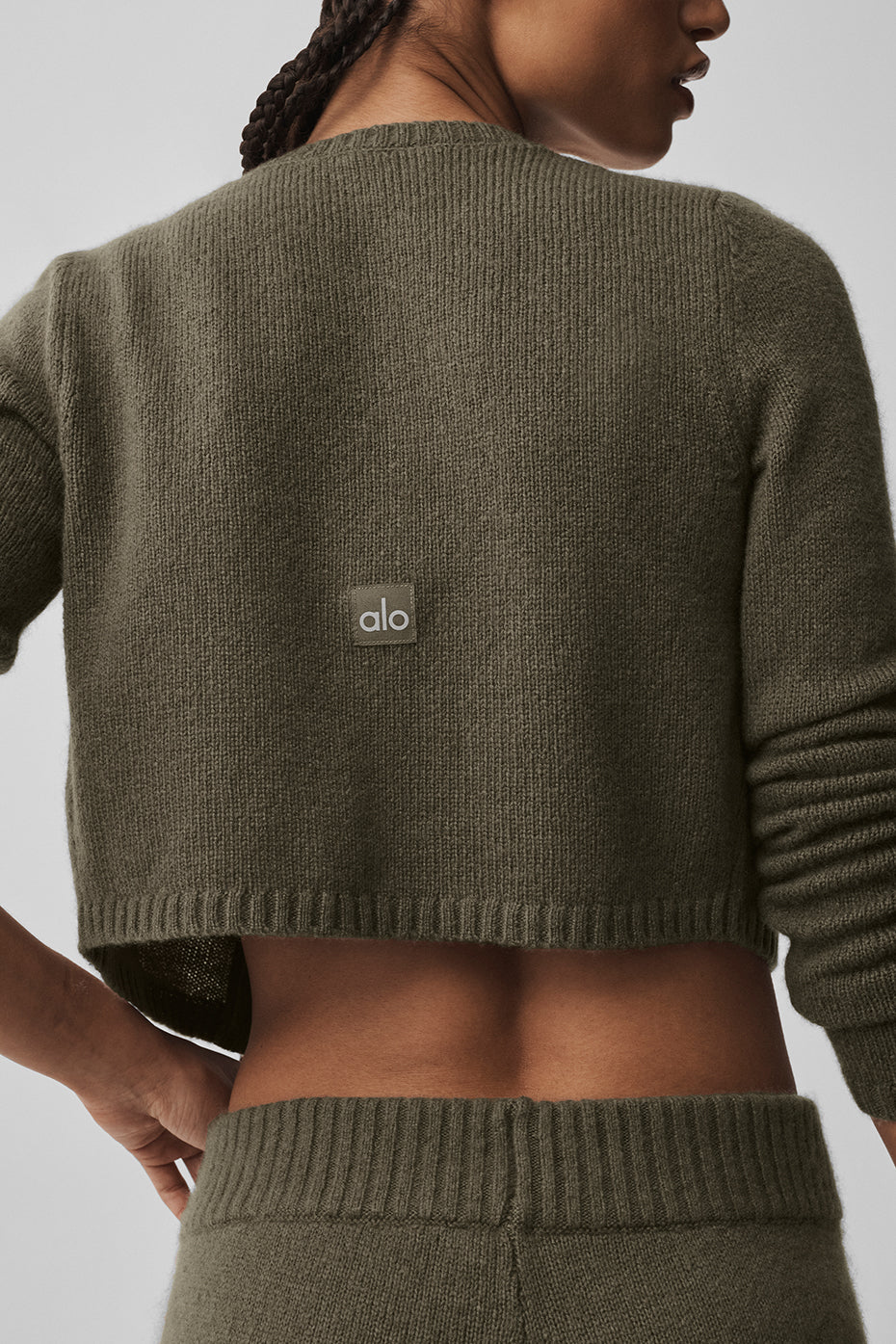 Wool Cashmere New Class Cropped Cardigan - Olive Tree image 2