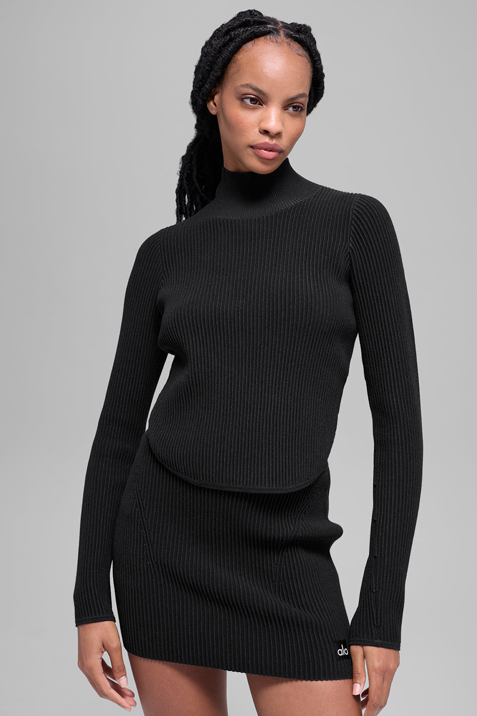 Denim Knit Backless Long Sleeve - Black/Anthracite image 1