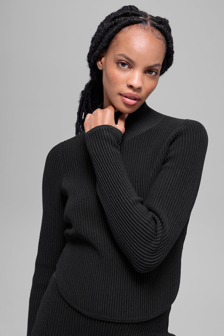 Denim Knit Backless Long Sleeve - Black/Anthracite image 4