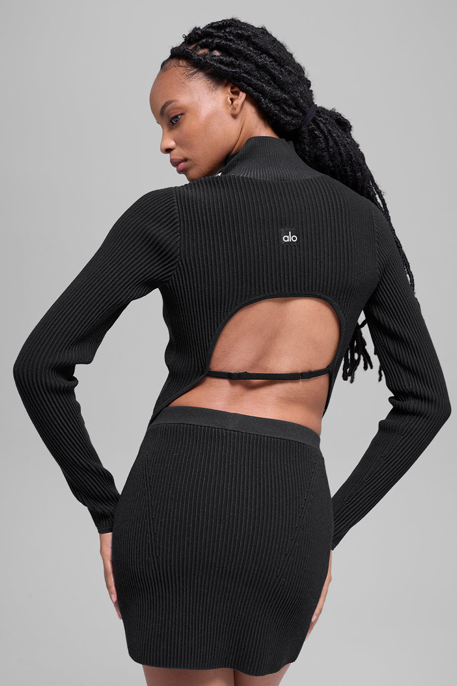 Denim Knit Backless Long Sleeve - Black/Anthracite image 3