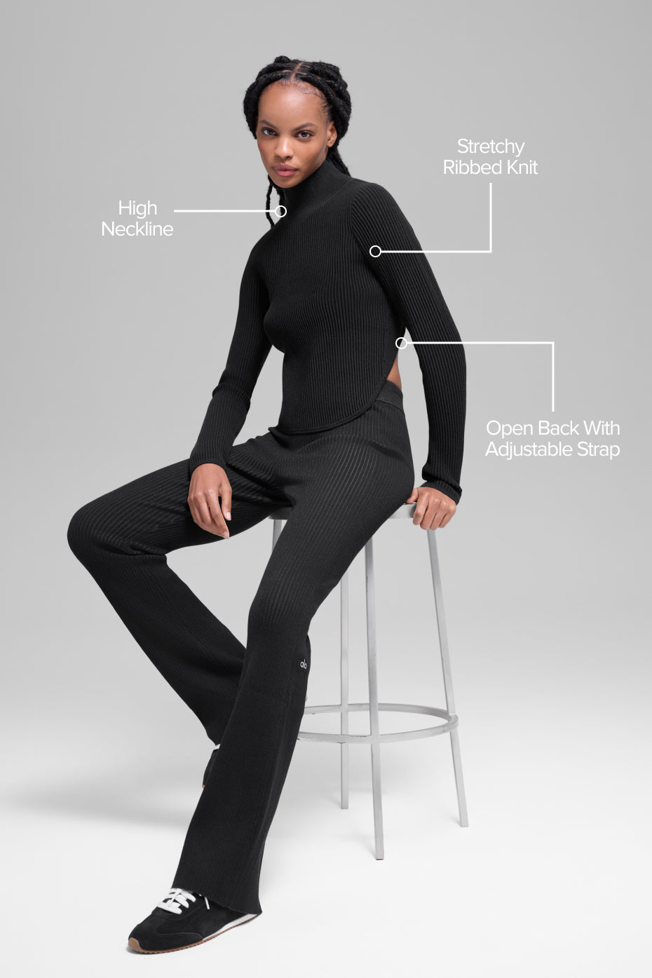 Denim Knit Backless Long Sleeve - Black/Anthracite image 2