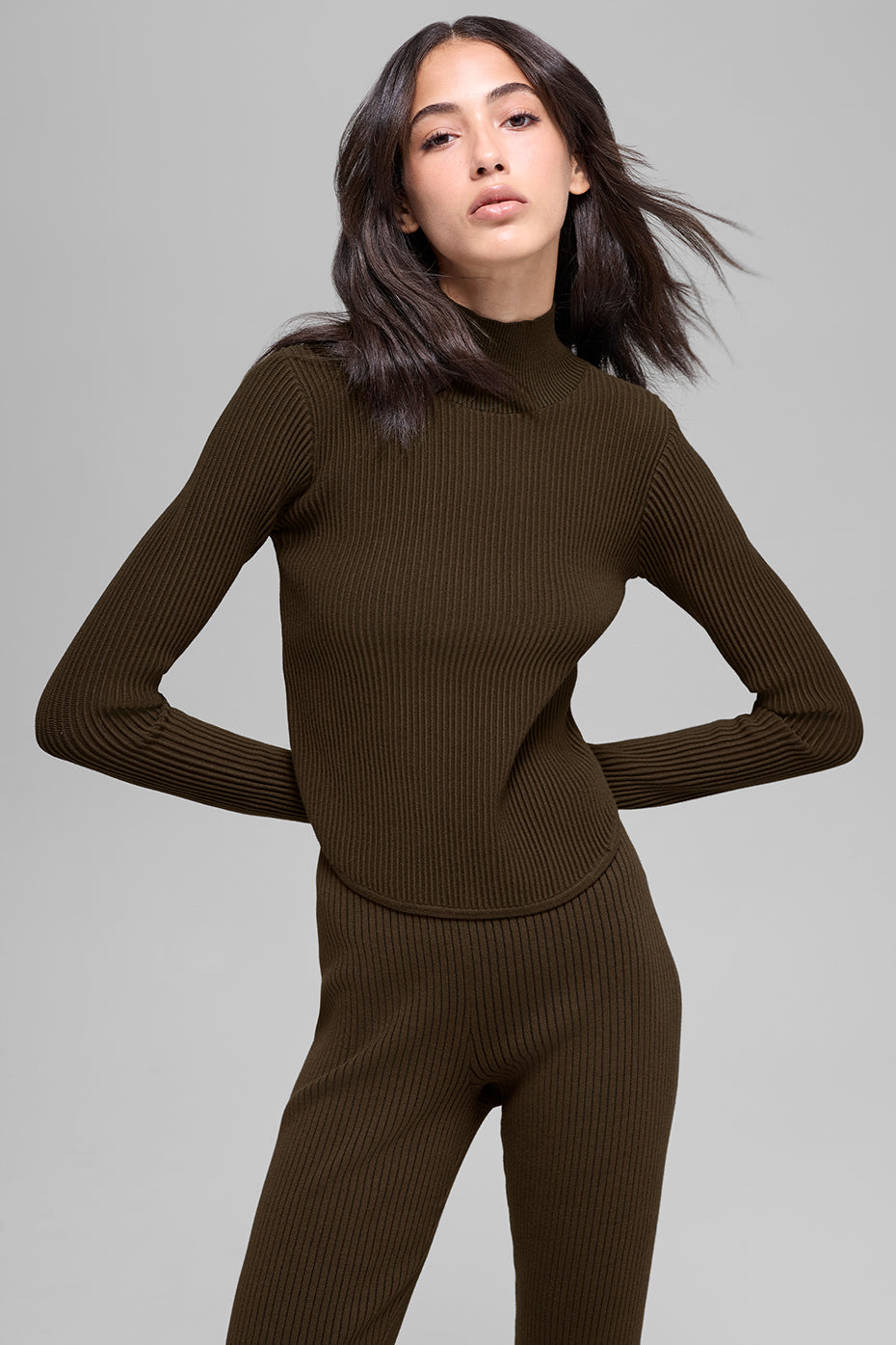 Denim Knit Backless Long Sleeve - Espresso/Black image 3