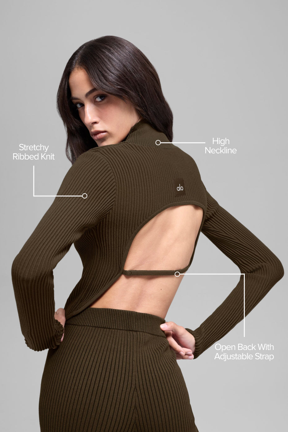 Denim Knit Backless Long Sleeve - Espresso/Black image 2