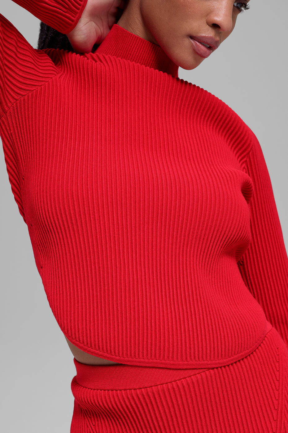 Denim Knit Backless Long Sleeve - Bright Red image 3