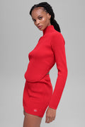 Denim Knit Backless Long Sleeve - Bright Red image 1