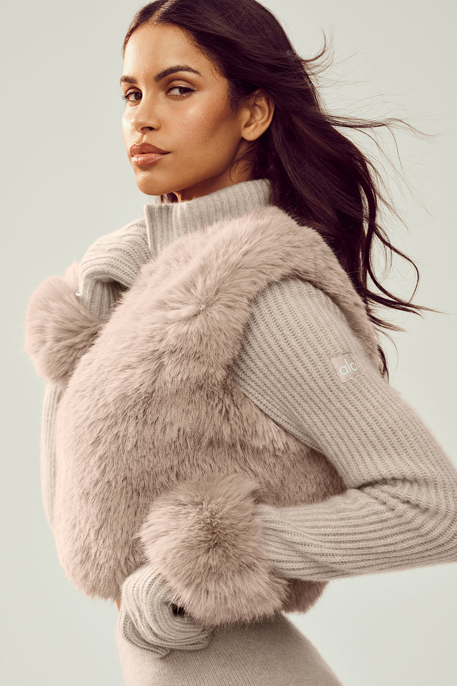 Faux Fur Cashmere Northstar Full Zip - Oat Heather image 3