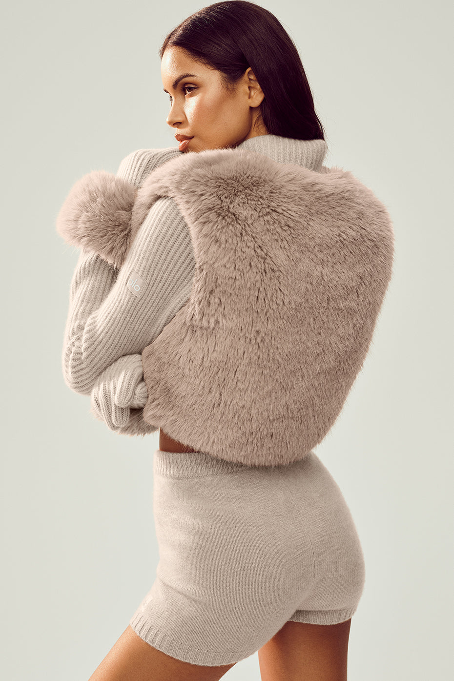 Faux Fur Cashmere Northstar Full Zip - Oat Heather image 2