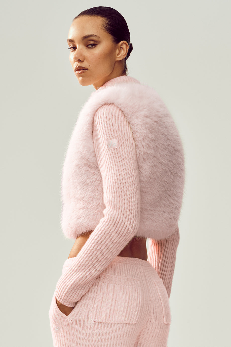 Faux Fur Cashmere Northstar Full Zip - Frosted Pink image 4