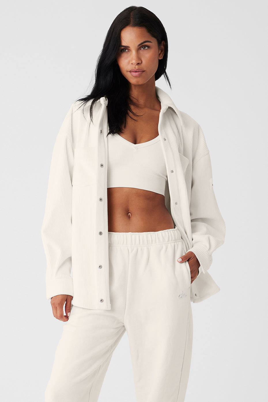 Ribbed Velour Mountain Side Shacket - Ivory image 1