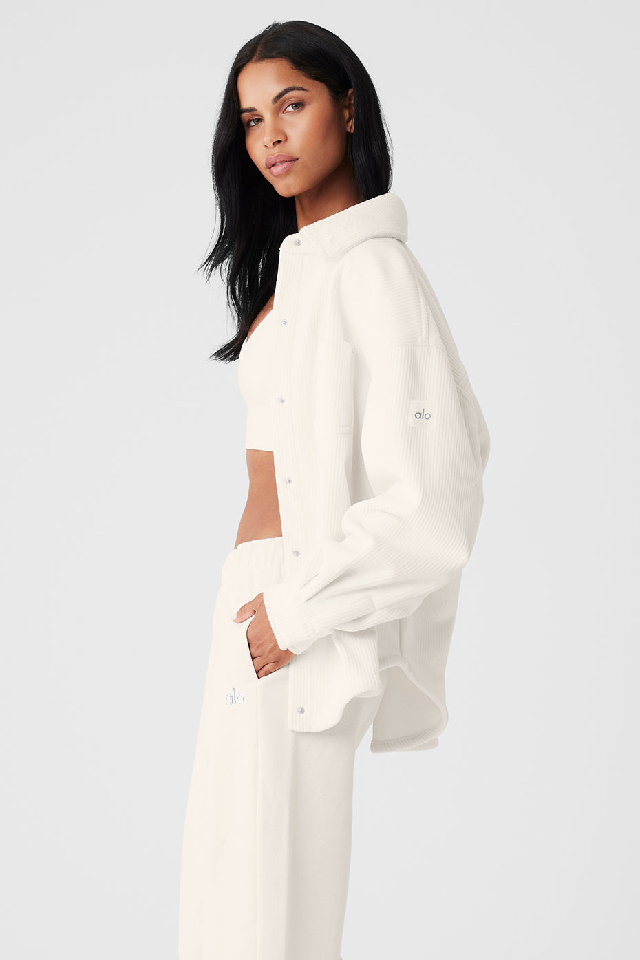 Ribbed Velour Mountain Side Shacket - Ivory image 3