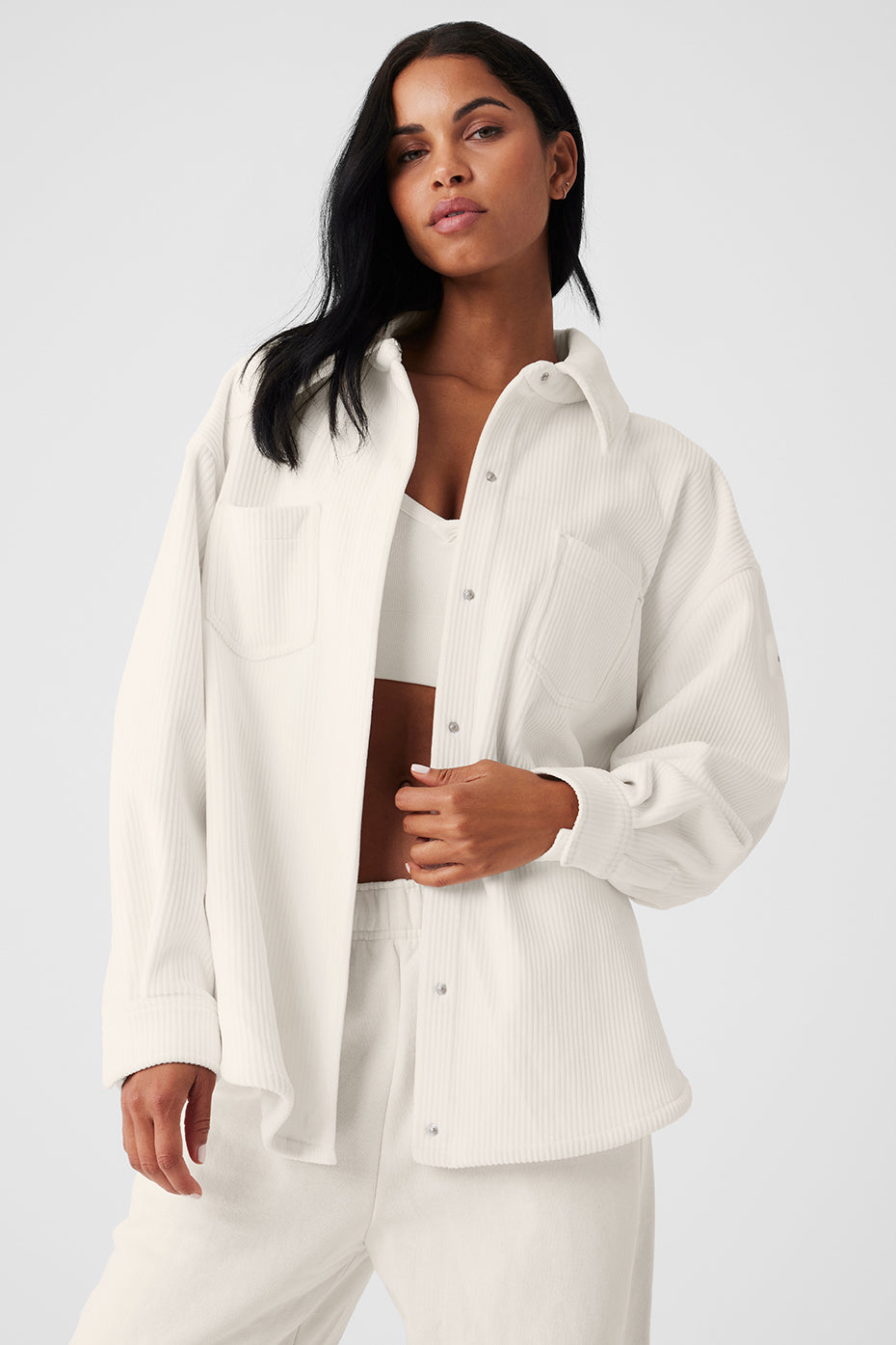 Ribbed Velour Mountain Side Shacket - Ivory image 4