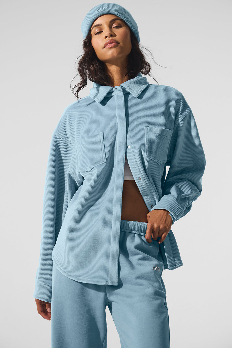 Ribbed Velour Mountain Side Shacket - Celestial Blue image 1