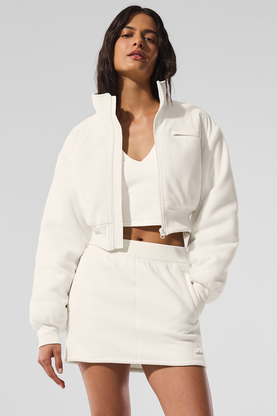 Polar Fleece Cropped Wintry Mix Jacket - Ivory image 1