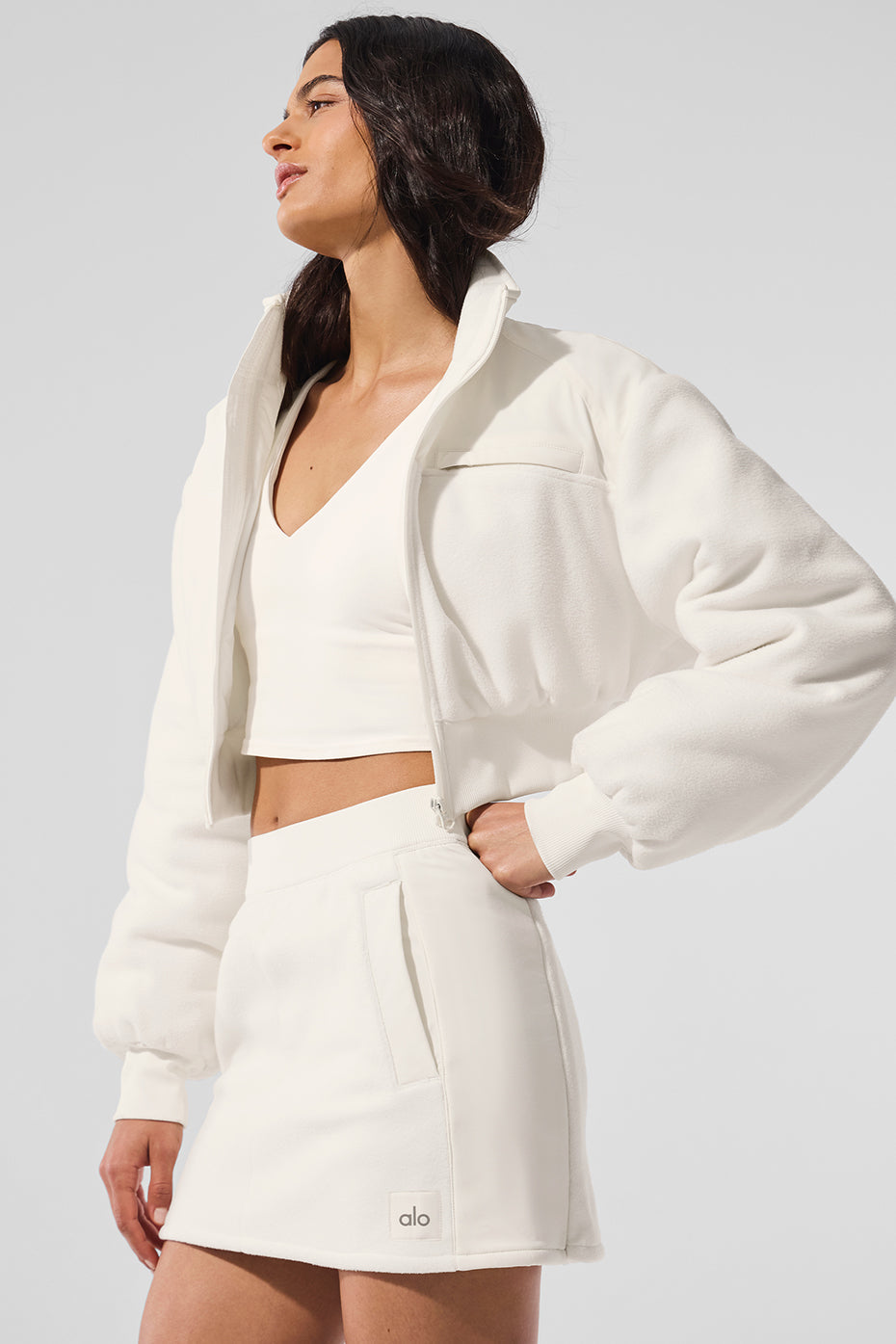 Polar Fleece Cropped Wintry Mix Jacket - Ivory image 3