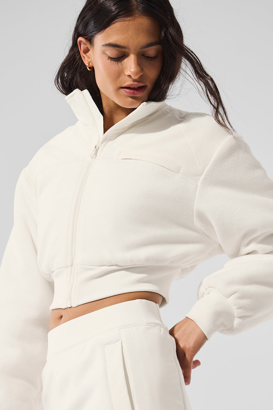 Polar Fleece Cropped Wintry Mix Jacket - Ivory image 4