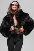 Opulent Faux Fur Cropped Jacket - Black image 1