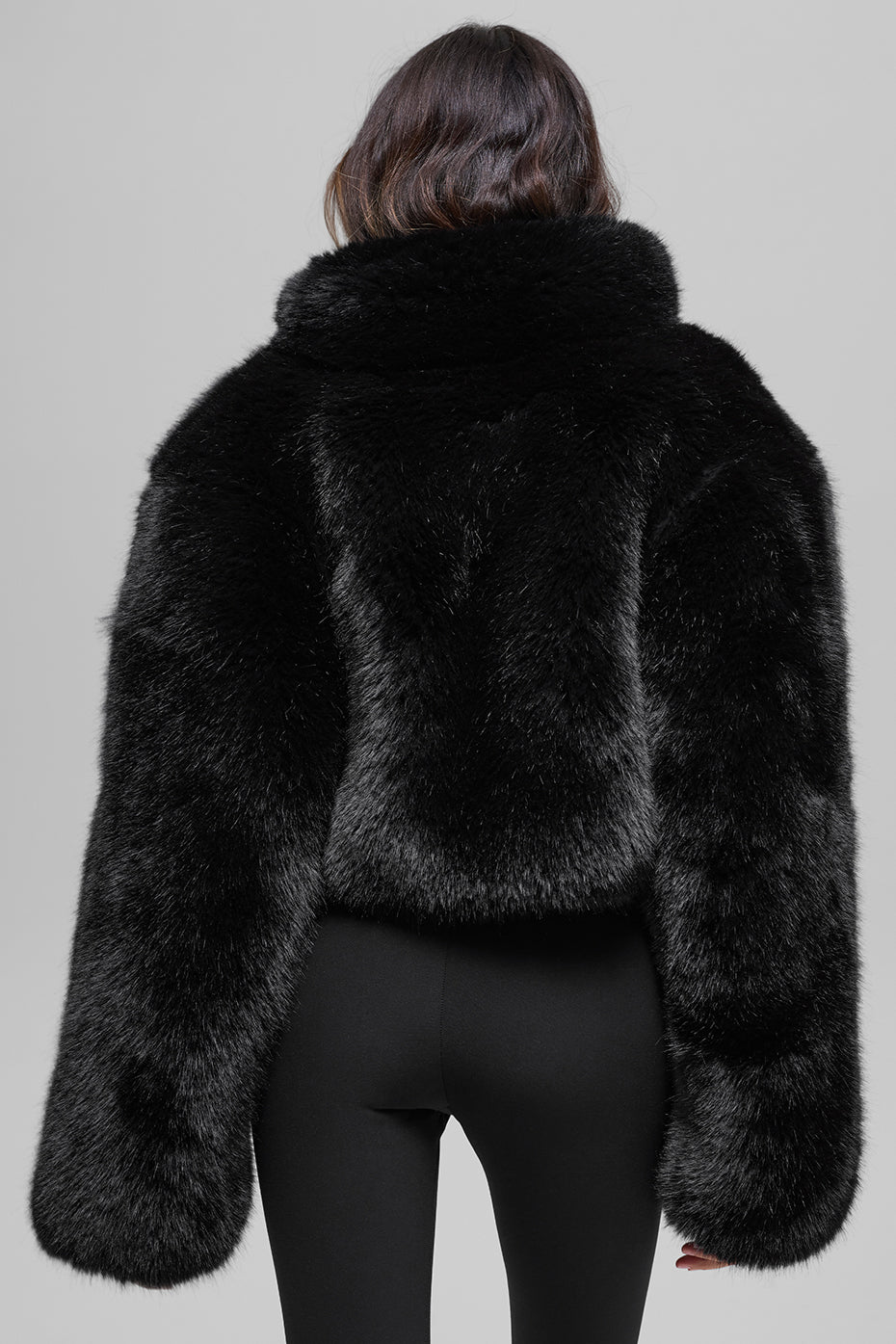 Opulent Faux Fur Cropped Jacket - Black image 4