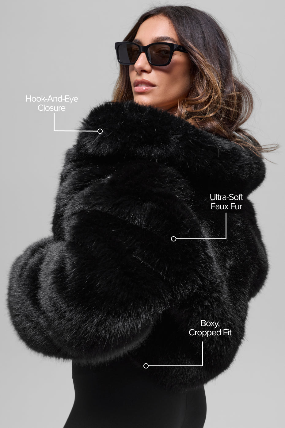 Opulent Faux Fur Cropped Jacket - Black image 2