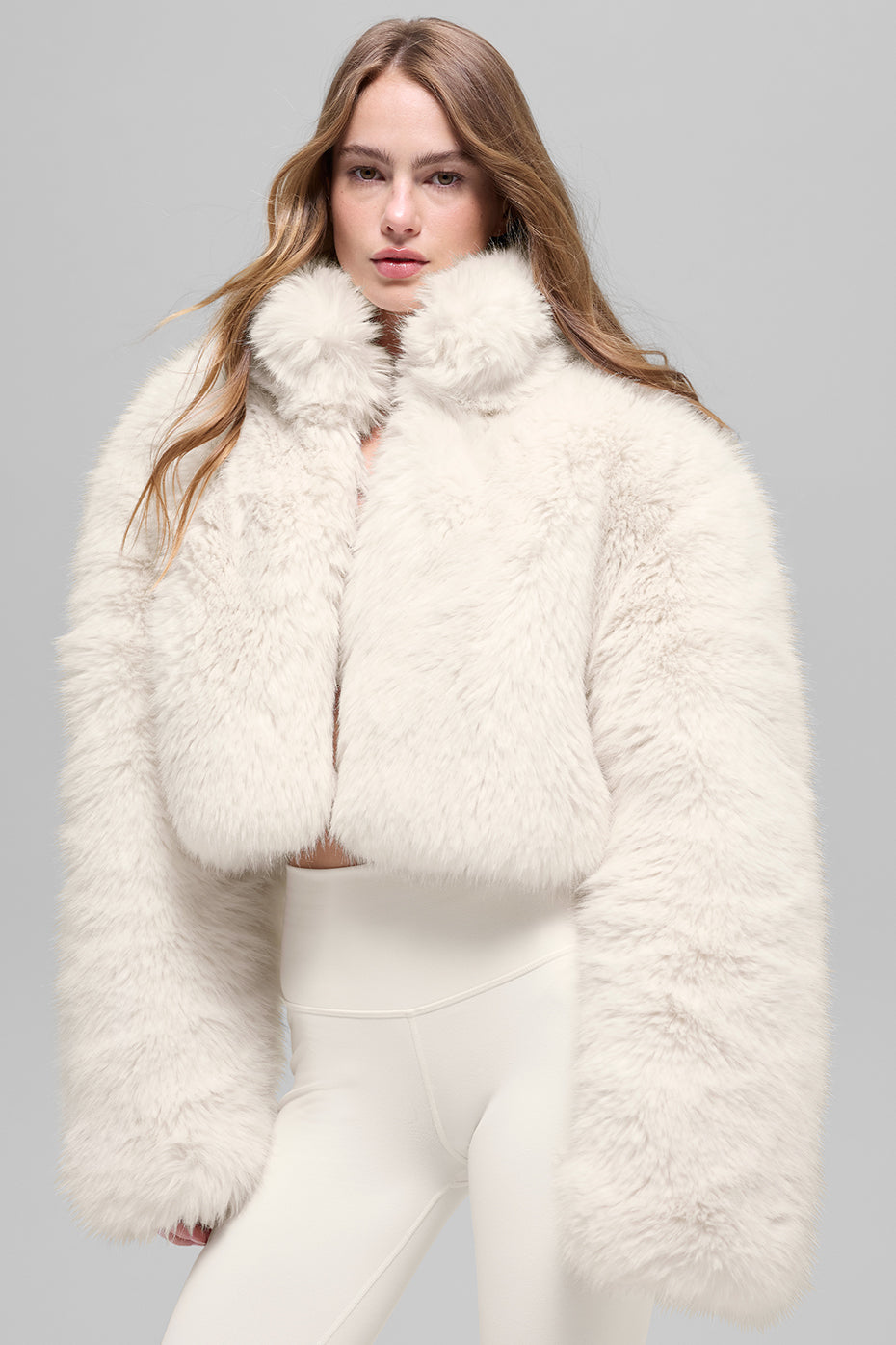 Opulent Faux Fur Cropped Jacket - Ivory image 1