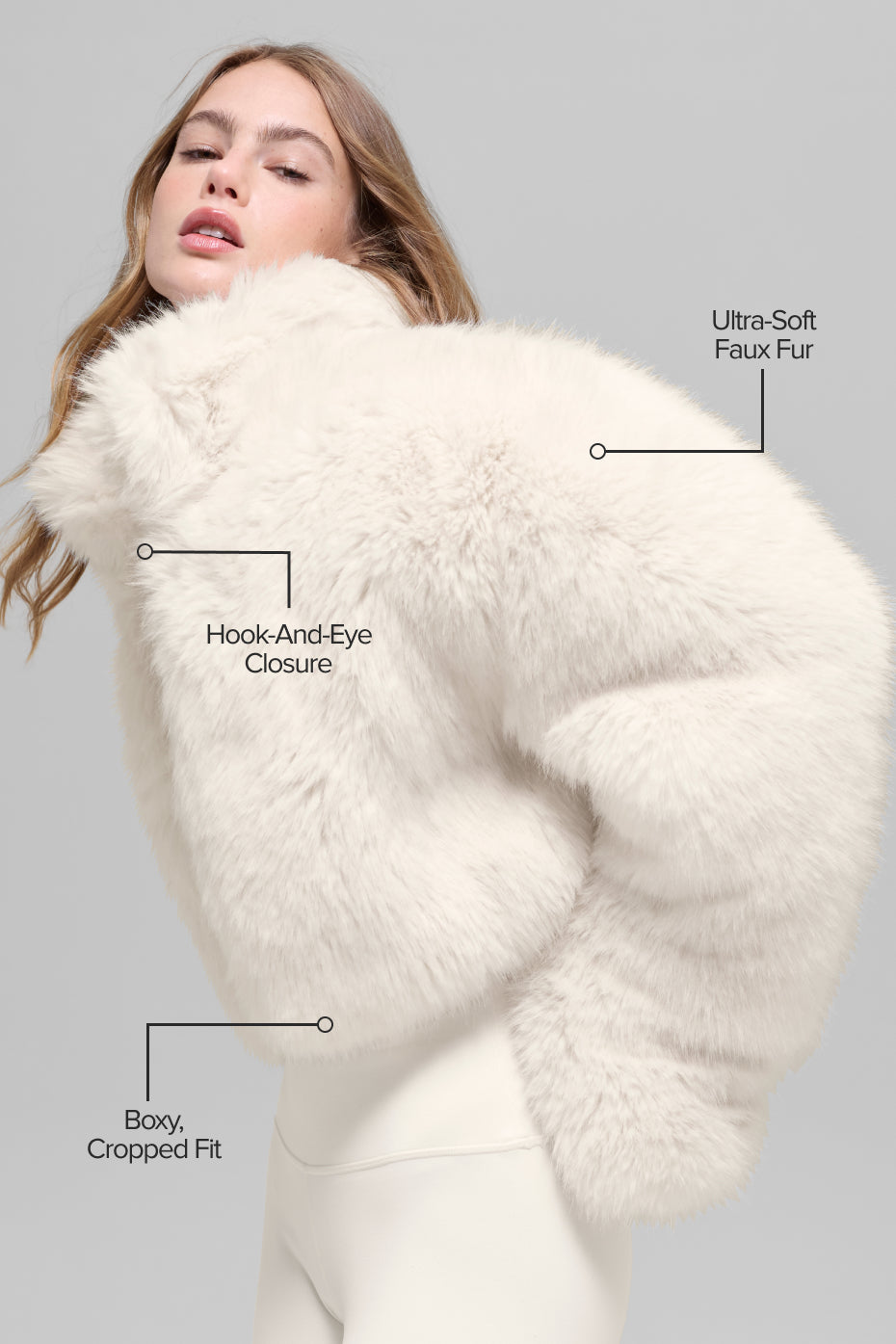 Opulent Faux Fur Cropped Jacket - Ivory image 2