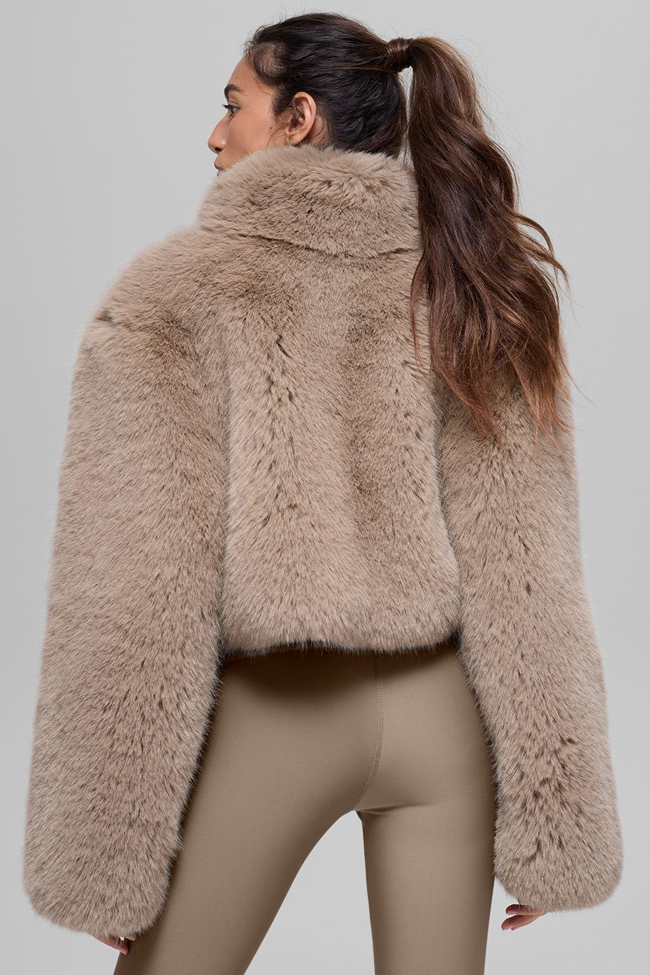 Opulent Faux Fur Cropped Jacket - Oat image 3