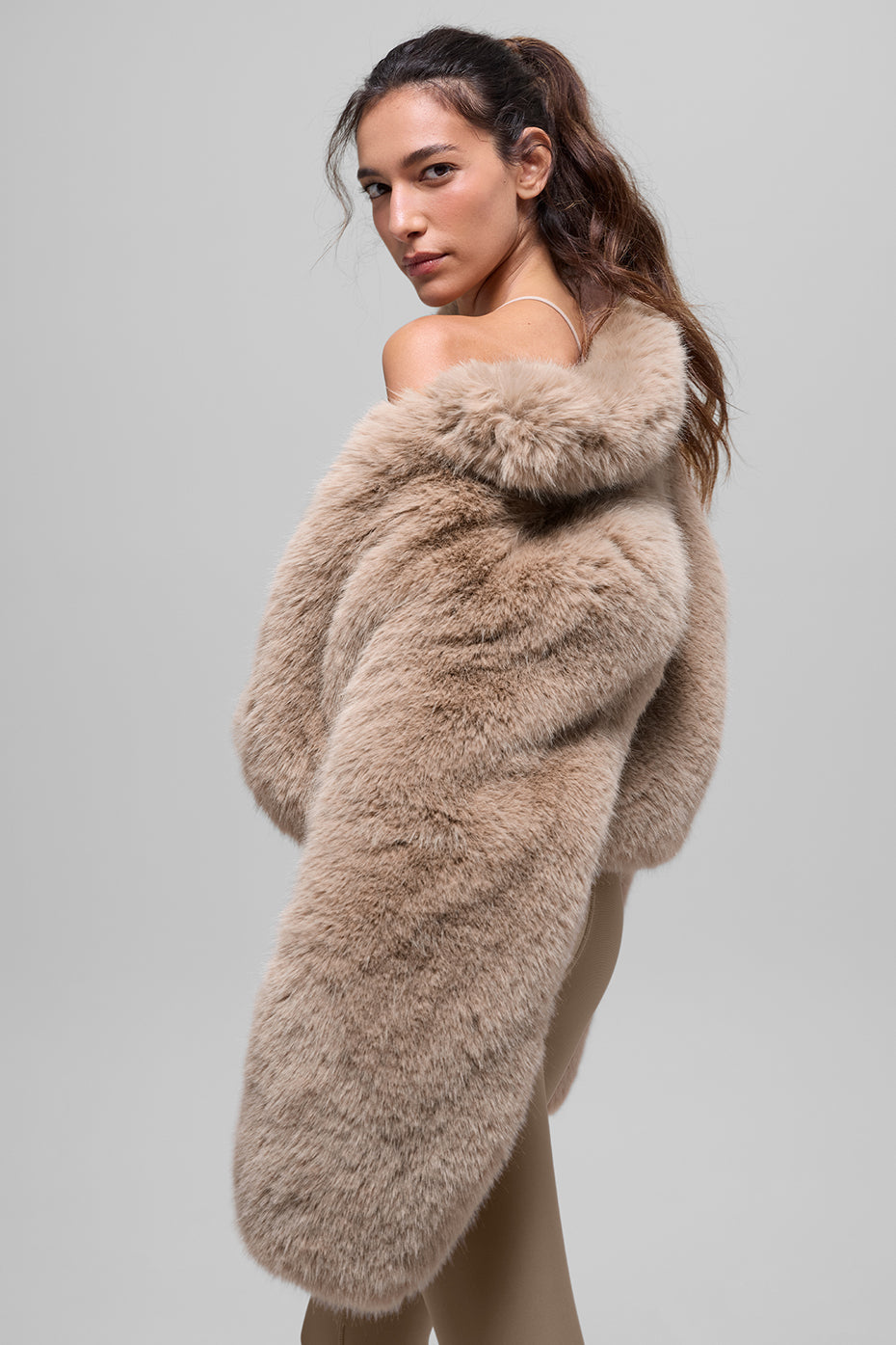 Opulent Faux Fur Cropped Jacket - Oat image 2
