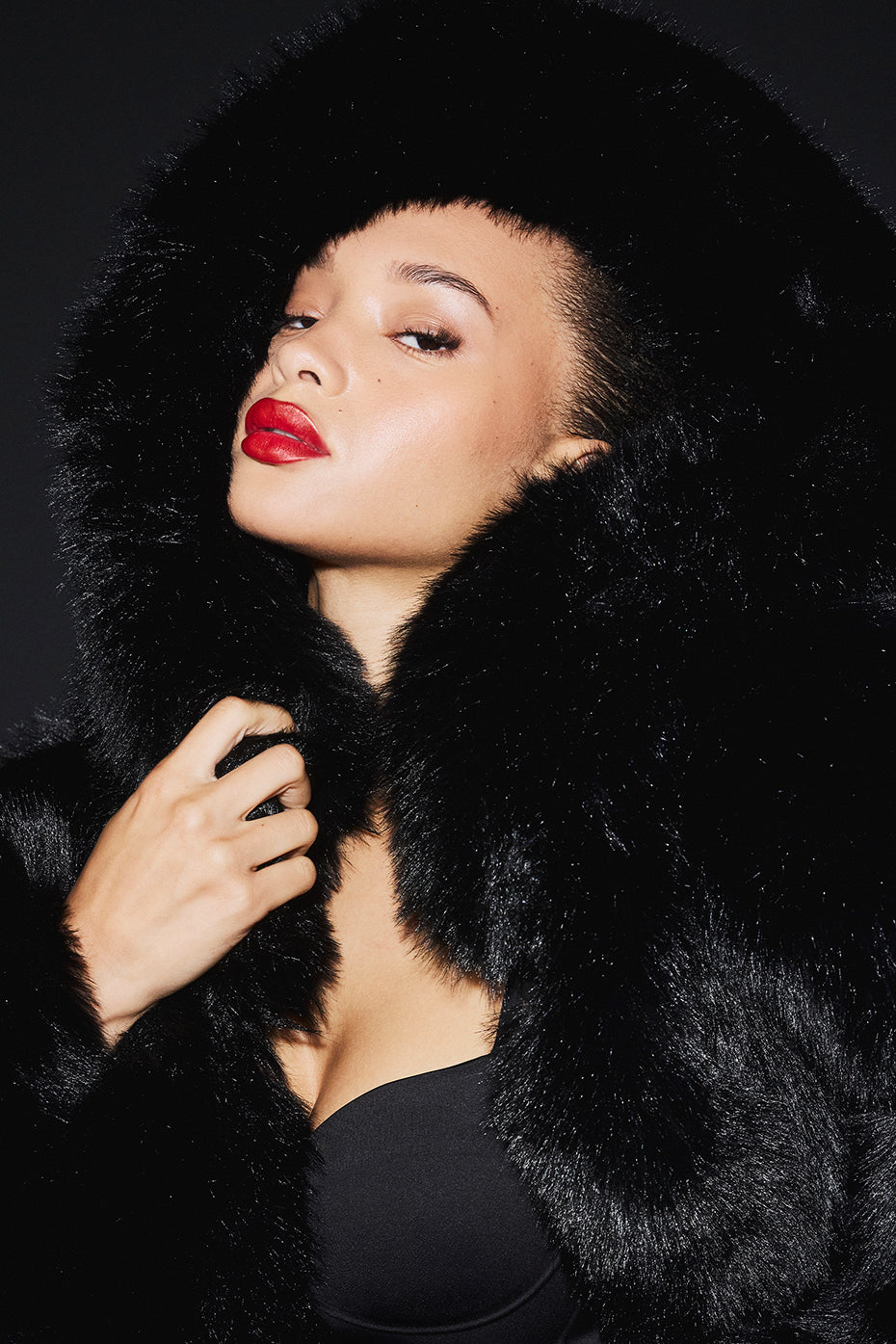 Opulent Faux Fur Statement Jacket - Black image 4