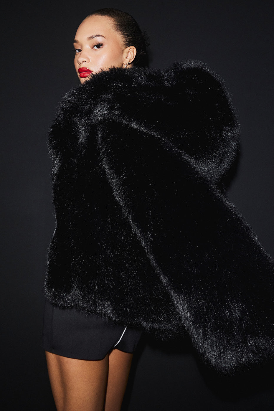 Opulent Faux Fur Statement Jacket - Black image 5