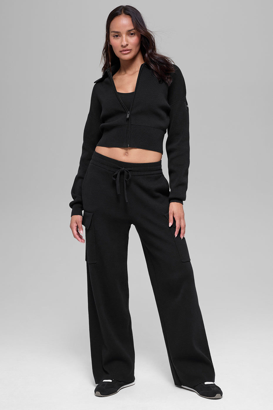 Scholar Knit Cropped Full Zip Jacket - Black image 5