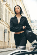 Scholar Knit Cropped Full Zip Jacket - Black image 1
