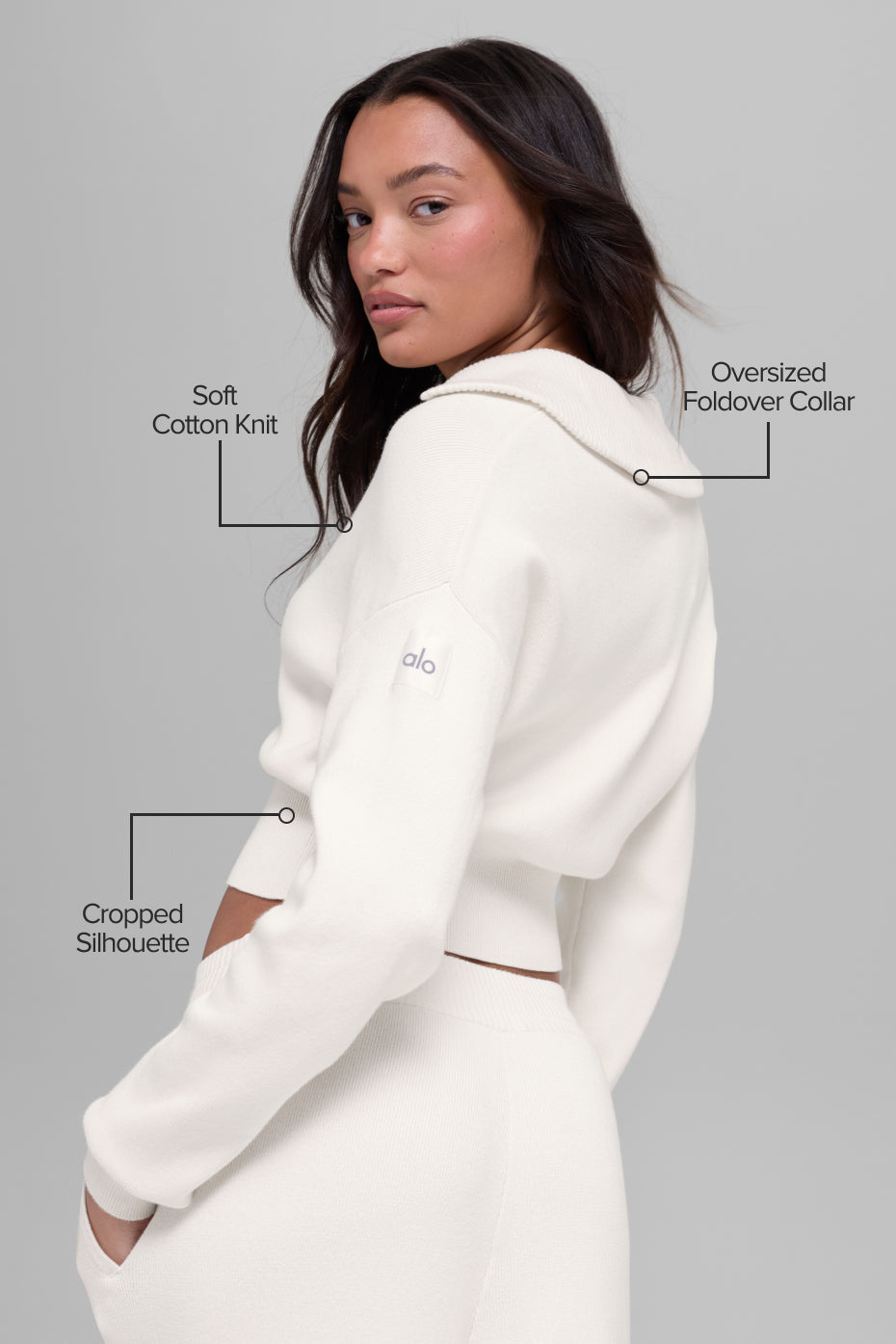 Scholar Knit Cropped Full Zip Jacket - Ivory image 2