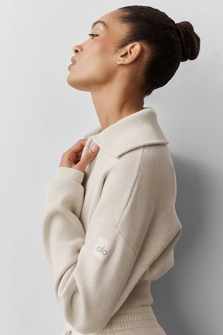 Scholar Knit Cropped Full Zip Jacket - Oatmeal Heather image 4