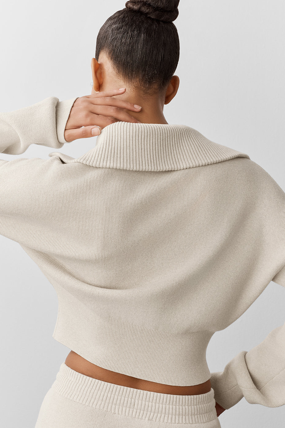 Scholar Knit Cropped Full Zip Jacket - Oatmeal Heather image 5