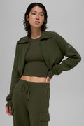 Scholar Knit Cropped Full Zip Jacket - Green Olive image 1
