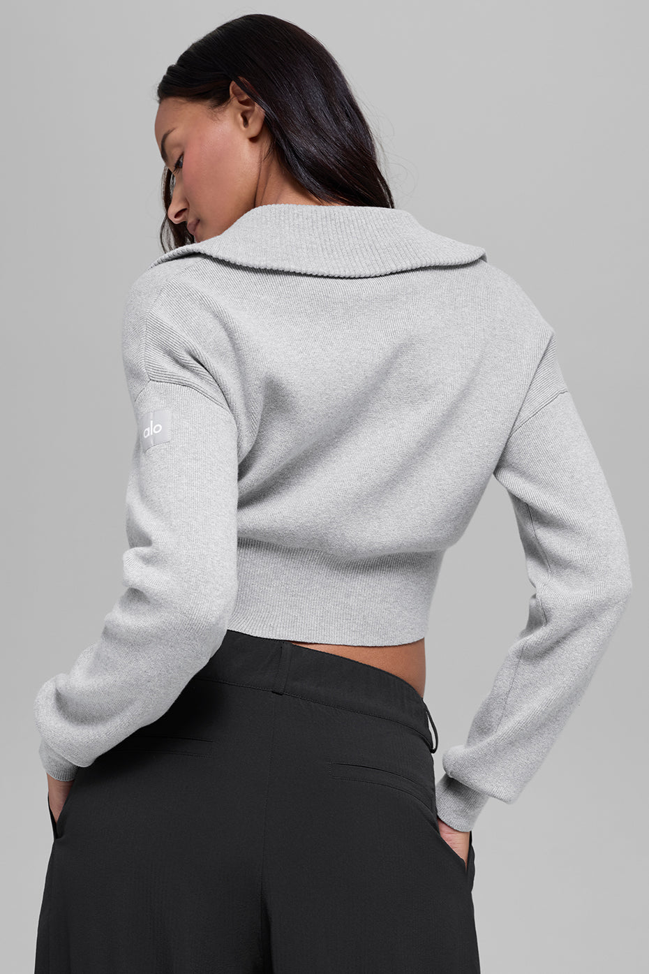 Scholar Knit Cropped Full Zip Jacket - Athletic Heather Grey image 2