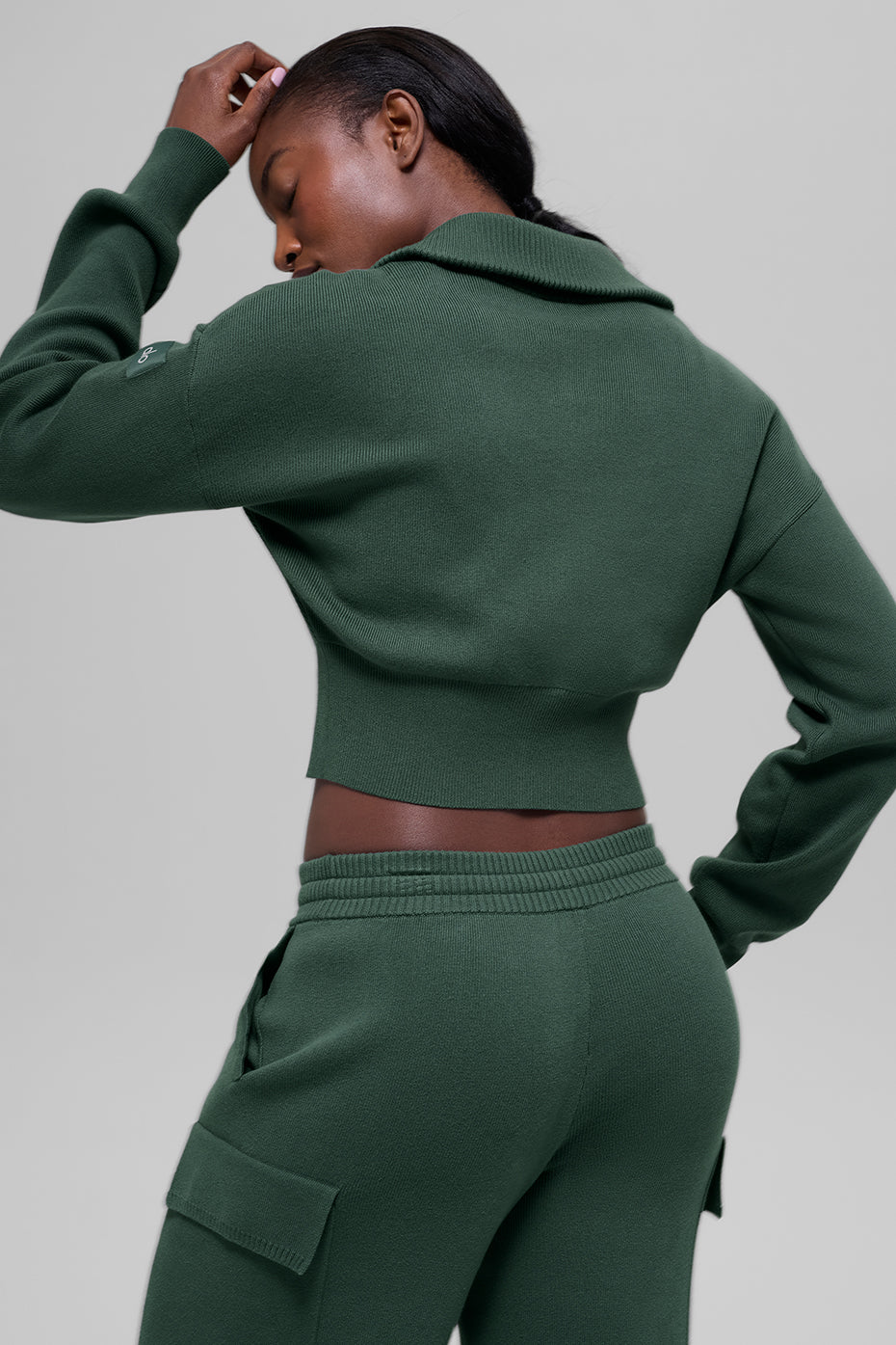 Scholar Knit Cropped Full Zip Jacket - Clover Green image 2