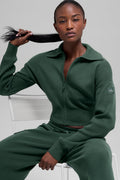 Scholar Knit Cropped Full Zip Jacket - Clover Green image 1