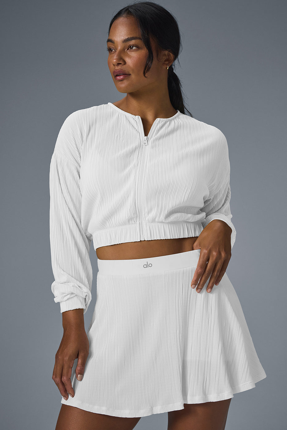 Cropped Micro Plisse Jacket - White image 1