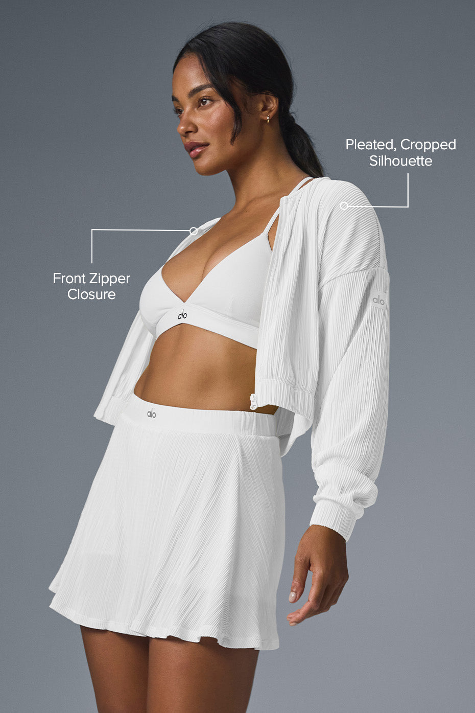 Cropped Micro Plisse Jacket - White image 2