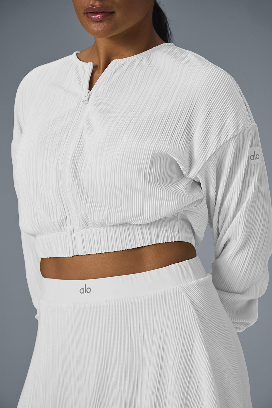 Cropped Micro Plisse Jacket - White image 3